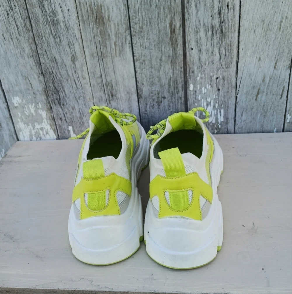 H&M‎ Womens Sz 6 Neon Green Highlighter Lace Up Chunky Style Trainers Sneaker